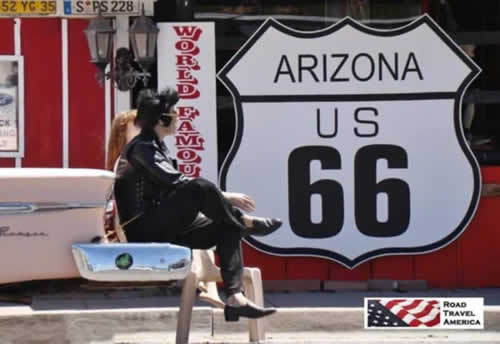 Elvis and friend in Seligman, Arizona, on Historic Route 66