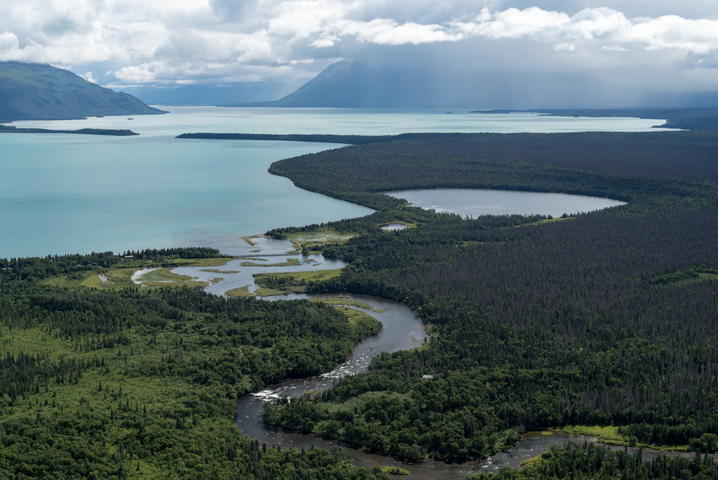 Aerial view of Brooks Camp at Katmai National Park