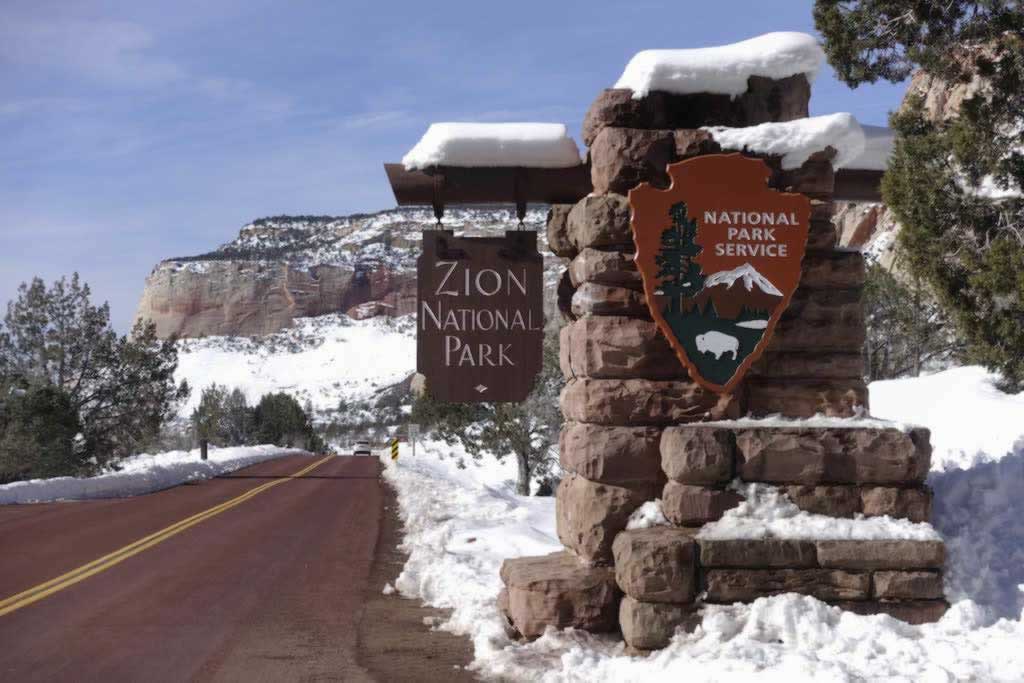 Entrance area to Zion National Park in Utah in the Winter