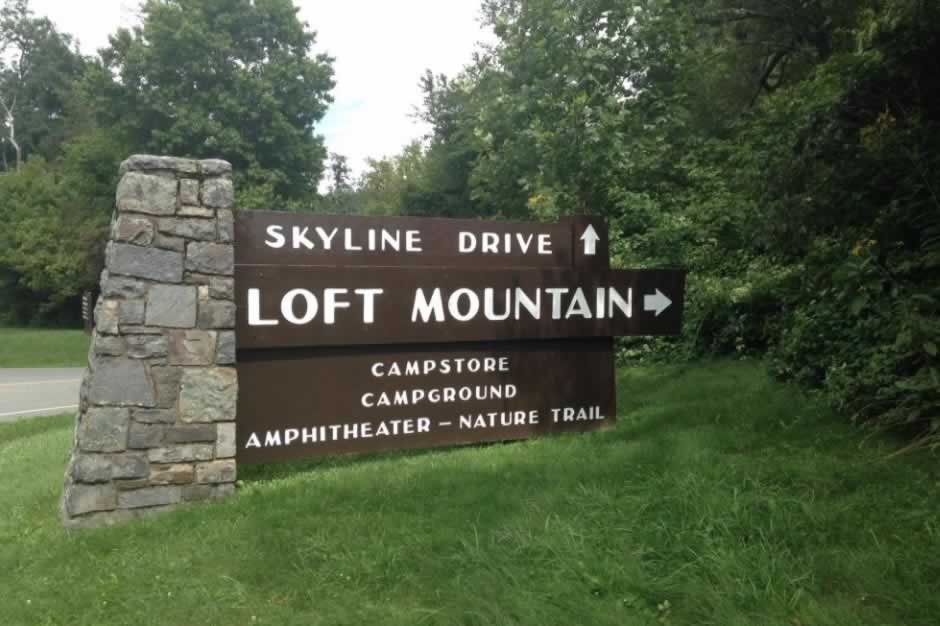 Sign in the Loft Mountain area along Skyline Drive ... campstore, campground, amphitheater and nature trail
