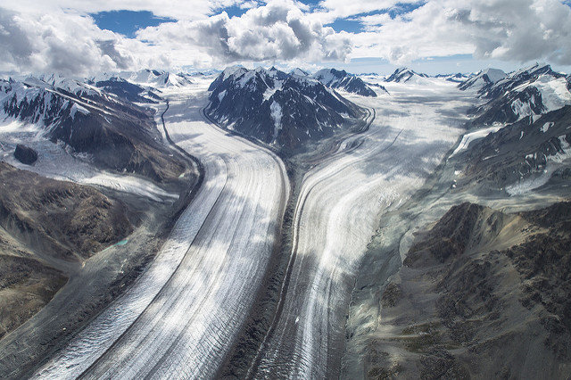 Convergence of the Baldwin and Fraser Glaciers at Wrangell-St. Elias National Park in Alaska