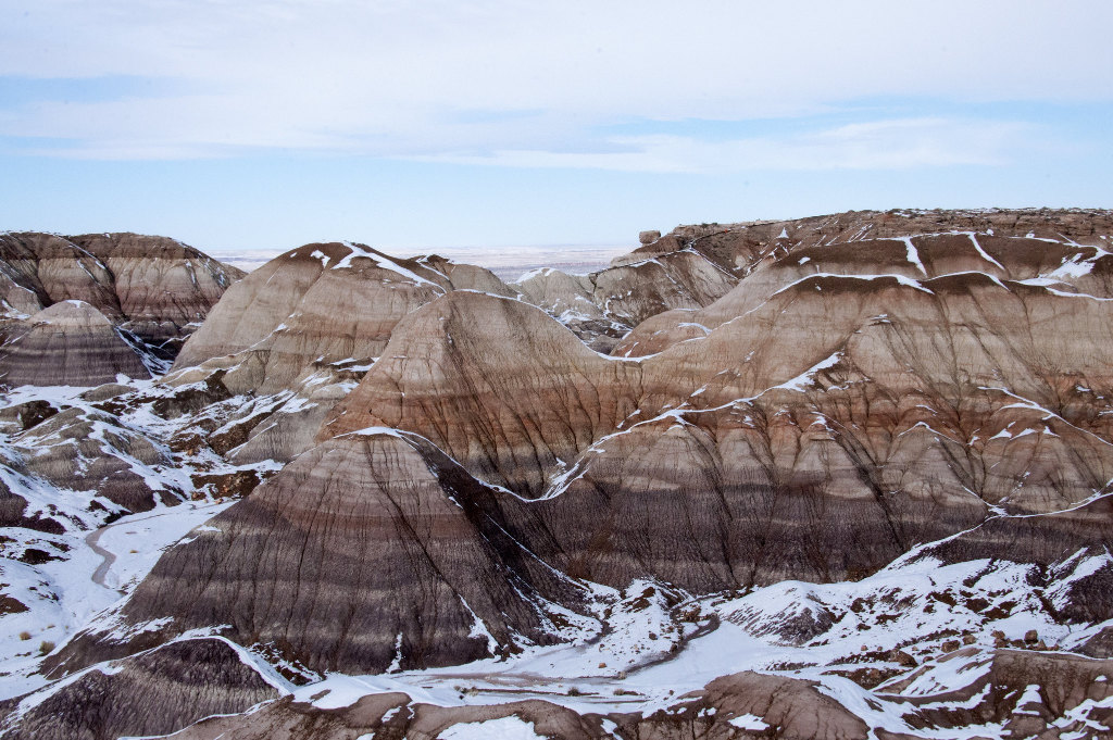 Snow at the Blue Mesa at Petrified Forest National Park