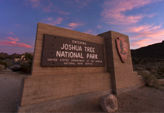 NPS sign at the entrance to Joshua Tree National Park in California