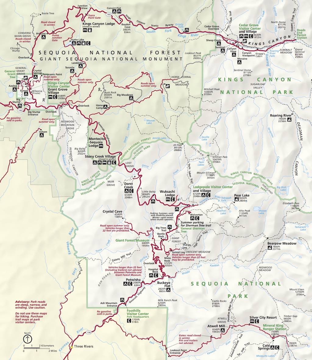 Map of Sequoia and Kings Canyon National Parks
