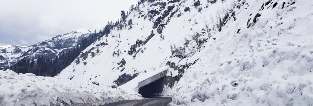 Snow shed along the Million Dollar Highway in winter