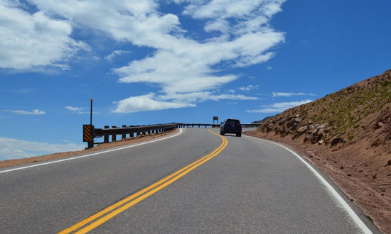 Climbing the Pikes Peak Highway on a Blue Sky Day
