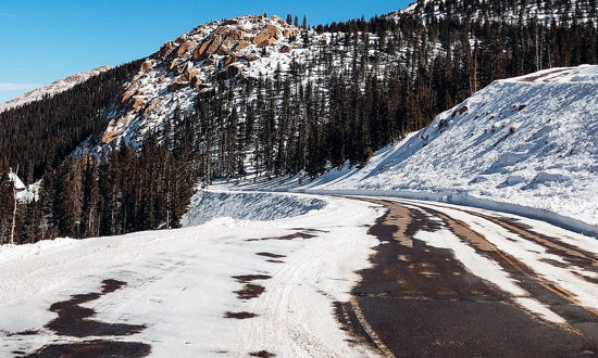 Winter snow and ice on the Pikes Peak Highway