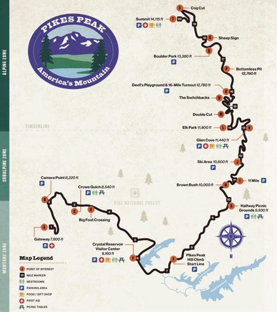Map of the Pikes Peak Highway ... click for a full size image