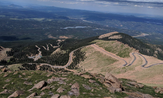 View of the swtichbacks along the Pikes Peak Highway