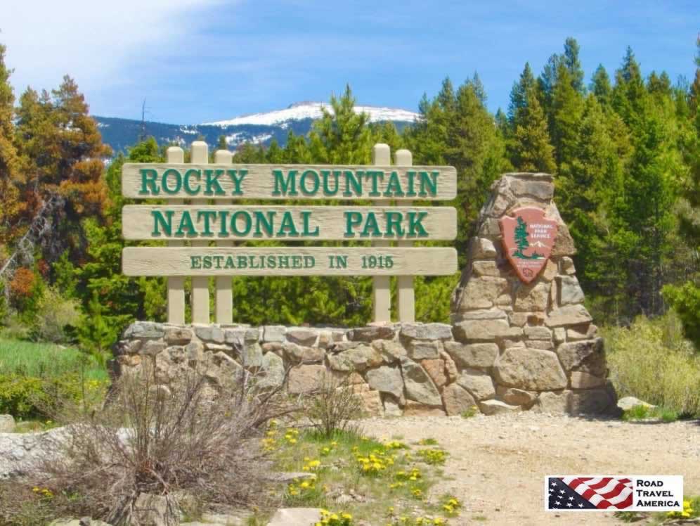 Entrance sign at Rocky Mountain National Park ... Established in 1915