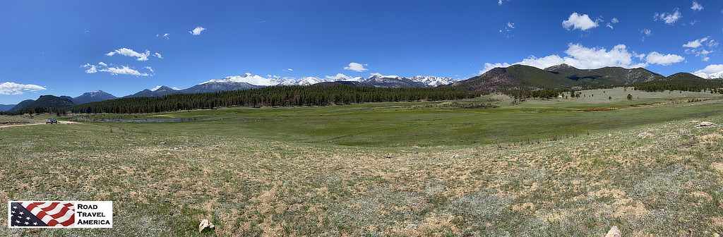 The quiet green meadows and deep blue skies at Rocky Mountain National Park