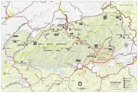 Map of the Great Smoky Mountains National Park