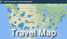 Interactive map of popular travel destinations, scenic byways and cities