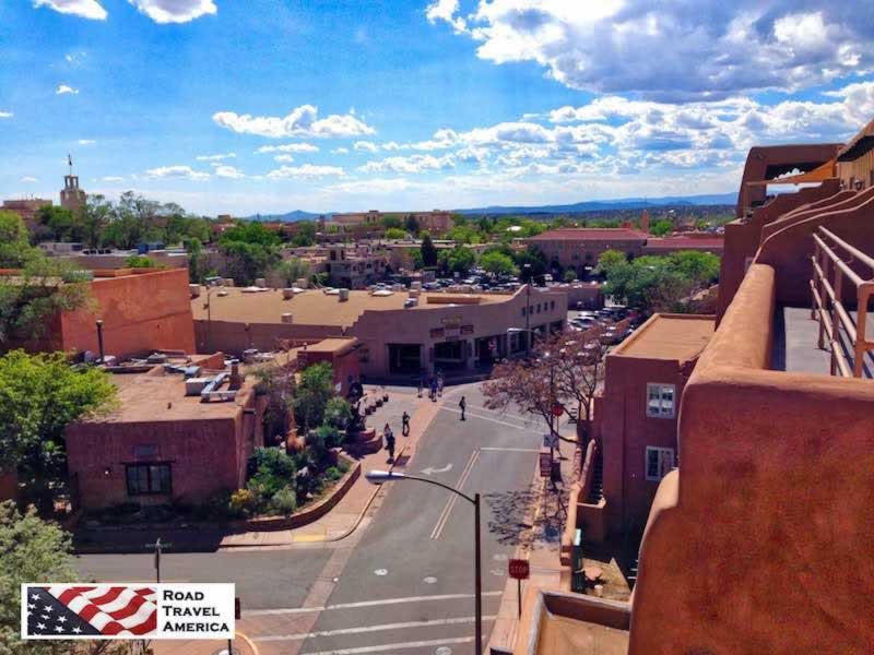 View of Santa Fe, New Mexico looking west from La Fonda on the Plaza