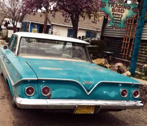 Trading Bird Gallery in Madrid, New Mexico ... Jewelry, Fetishes, Pottery ... and the 1961 Chevrolet!