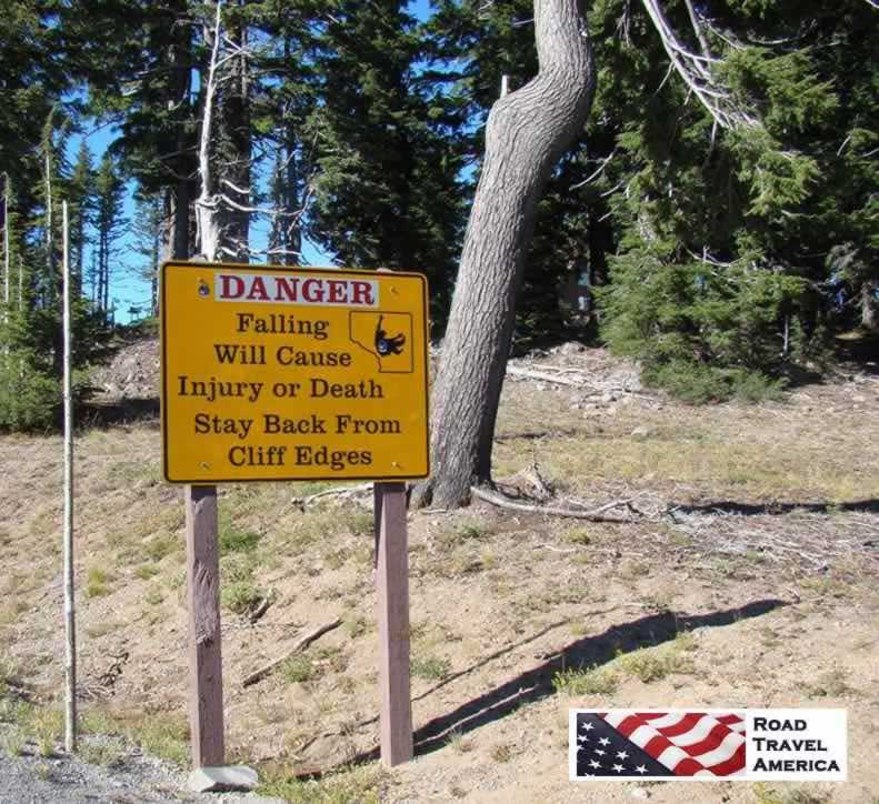 DANGER! Falling will cause injury or death ... stay back from cliff edges at Crater Lake