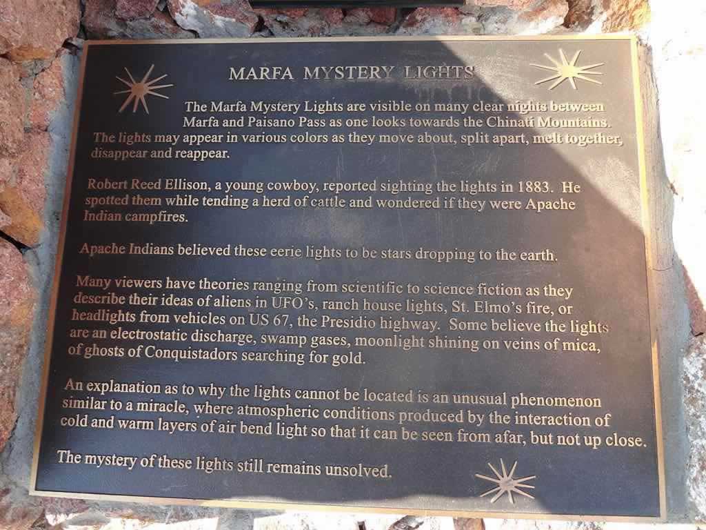 Plaque about the Marfa Mystery Lights at the Viewing Station 