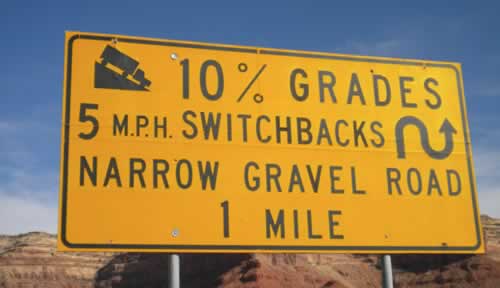 What to expect on the Moki Dugway ... 10% Grades ... 5mph Switchbacks ... Narrow Gravel Road