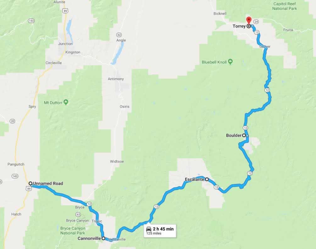 Utah Scenic Byway 12 Map 
