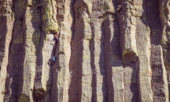 Climbers on Devils Tower National Monument