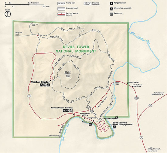 Map of Devils Tower National Monument ... click to view detailed maps at the National Park Service website