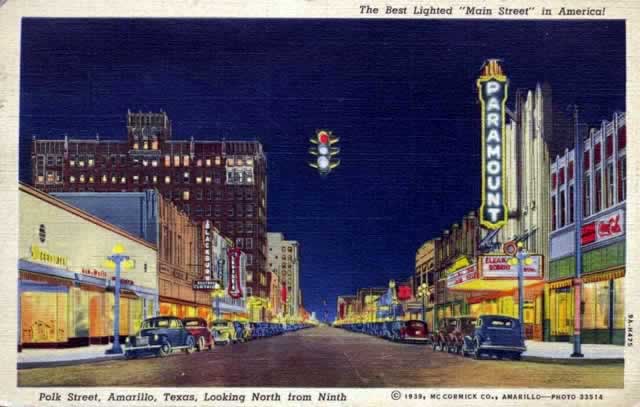 Polk Street, Amarillo, Texas, Looking North from Ninth ... "The Best Lighted Main Street in America"