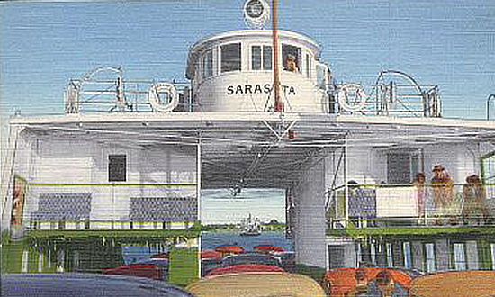 The ferry "Sarasota" alrriving at Piney Point in Florida