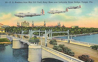 B-17 Flying Fortresses over the Lafayette Street Bridge in downtown Tampa, Florida