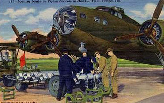 Loading bombs aboard a B-17 Flying Fortress at MacDill Field in Tampa, Florida during World War II