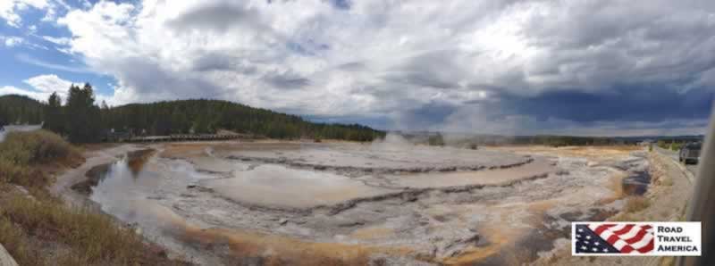 Geothermal activity panorama at Yellowstone National Park